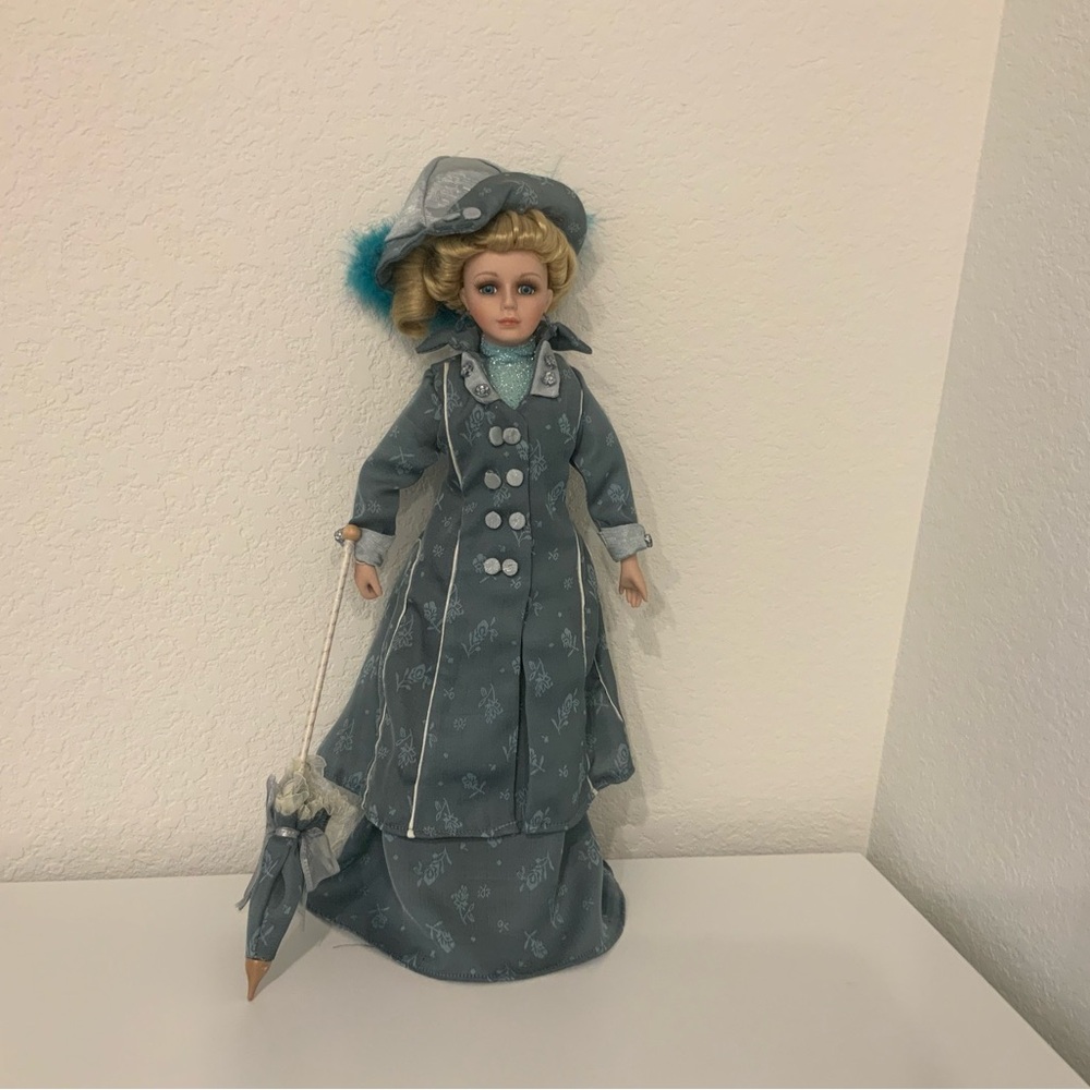 Elegant Blue Victorian Porcelain Doll